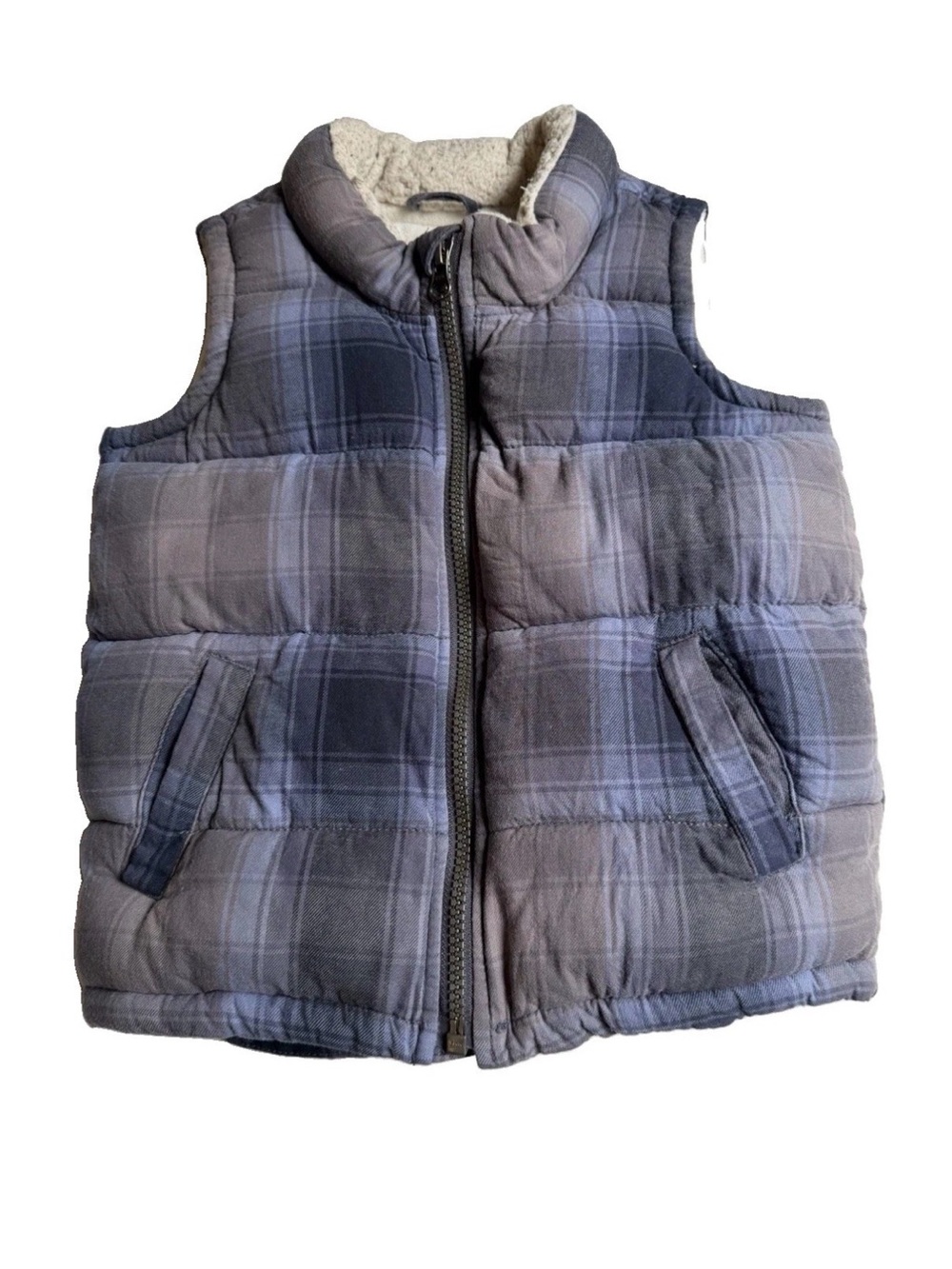 Old Navy Vest Puffer Toddler Blue Plaid 4T